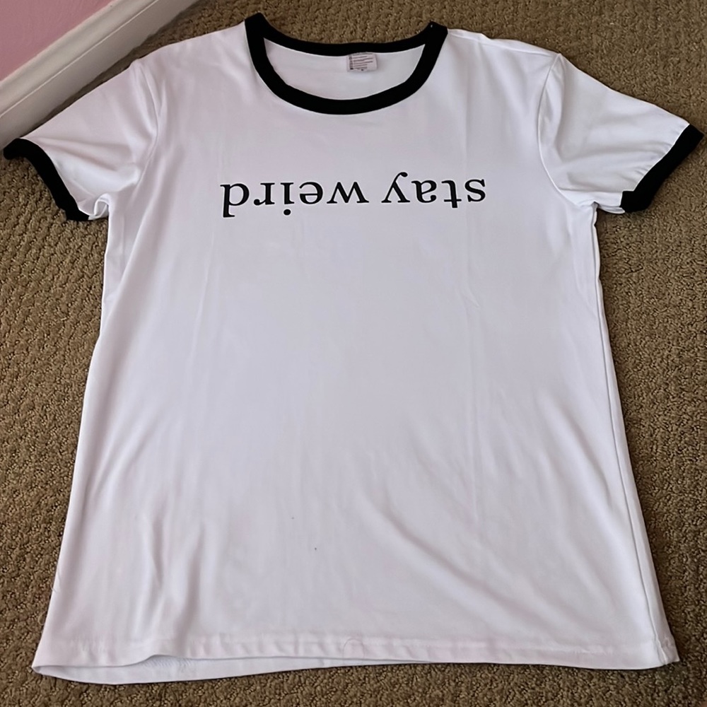 Shein “Stay Weird” upside down graphic tee